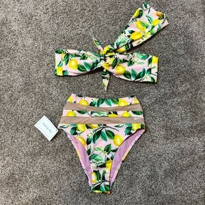 Lina Medina Two-Piece Bikini Tropical Resort‎ Wear Swimsuit One Shoulder NEW
